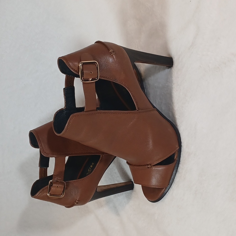 Coach Idena Brown Peep-Toe Ankle Booties Women's Sz 8.5 - Picture 2 of 12